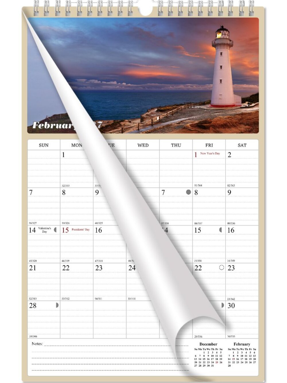 2027 Wall Calendar Spiral-bound Twin - 12 Months Planner 11" x 17" (Lighthouses)